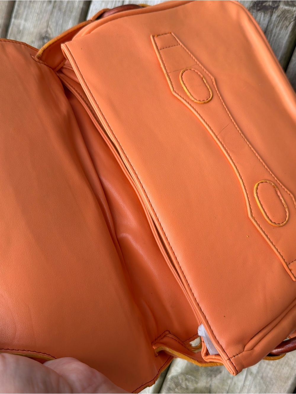 Daniline Orange Satchel Handbag Gold Hardware Top Handle Shoulder Bag PVC - Picture 9 of 15